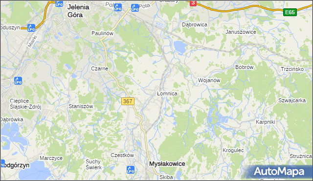 mapa Łomnica gmina Mysłakowice, Łomnica gmina Mysłakowice na mapie Targeo