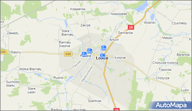 mapa Łosice, Łosice na mapie Targeo