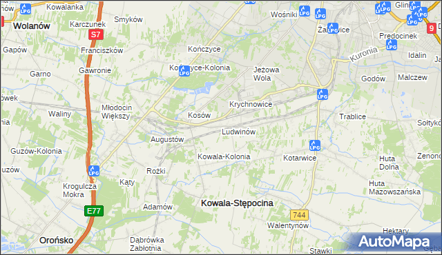 mapa Ludwinów gmina Kowala, Ludwinów gmina Kowala na mapie Targeo