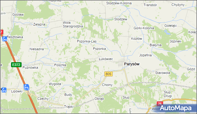 mapa Łukówiec gmina Parysów, Łukówiec gmina Parysów na mapie Targeo