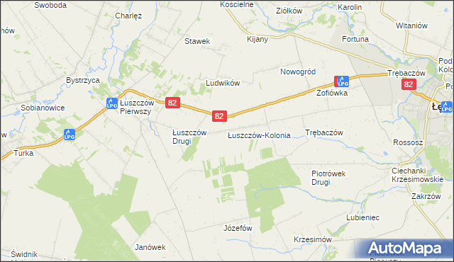 mapa Łuszczów-Kolonia gmina Łęczna, Łuszczów-Kolonia gmina Łęczna na mapie Targeo