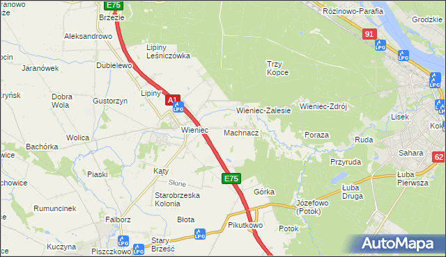 mapa Machnacz gmina Brześć Kujawski, Machnacz gmina Brześć Kujawski na mapie Targeo
