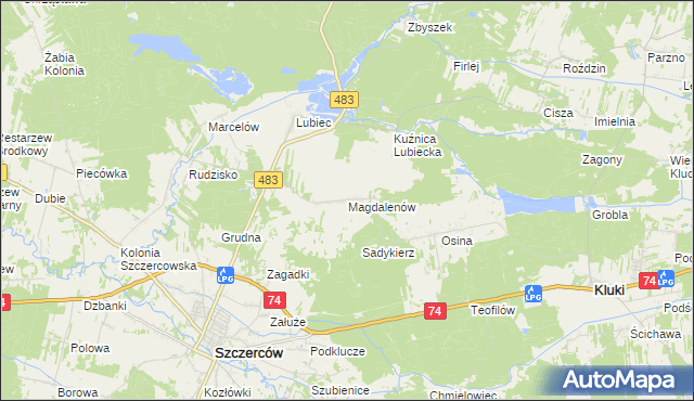 mapa Magdalenów gmina Szczerców, Magdalenów gmina Szczerców na mapie Targeo