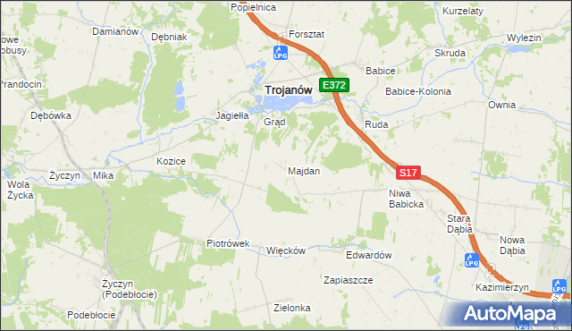 mapa Majdan gmina Trojanów, Majdan gmina Trojanów na mapie Targeo