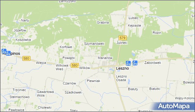 mapa Marianów gmina Leszno, Marianów gmina Leszno na mapie Targeo