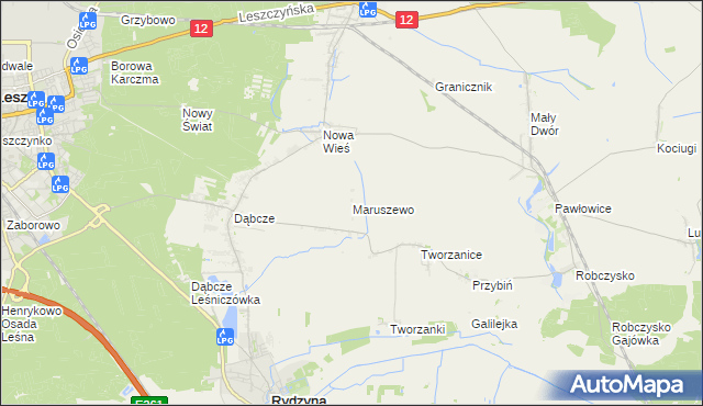 mapa Maruszewo gmina Rydzyna, Maruszewo gmina Rydzyna na mapie Targeo