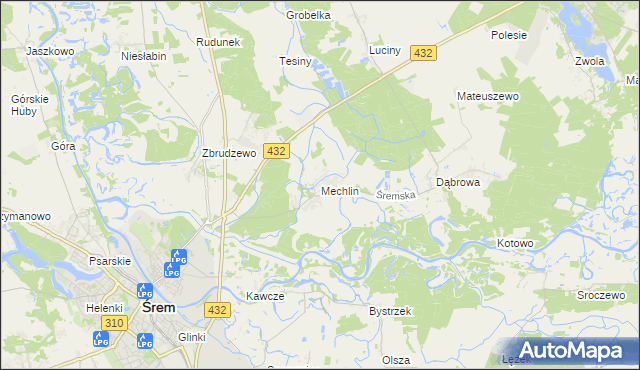 mapa Mechlin gmina Śrem, Mechlin gmina Śrem na mapie Targeo