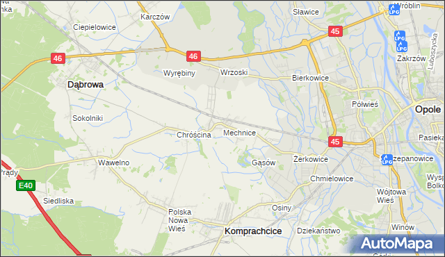 mapa Mechnice gmina Dąbrowa, Mechnice gmina Dąbrowa na mapie Targeo