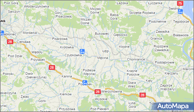 mapa Męcina, Męcina na mapie Targeo