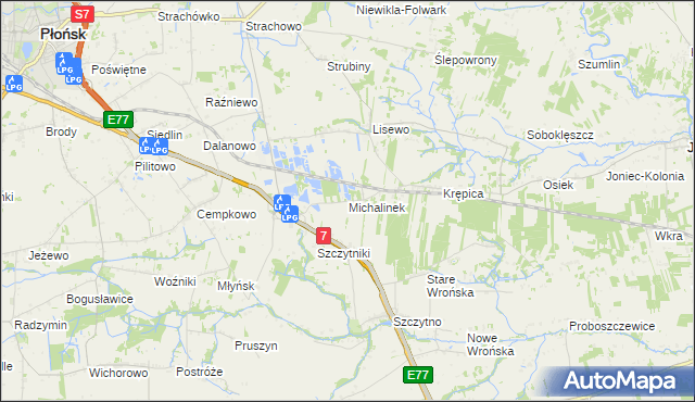 mapa Michalinek gmina Płońsk, Michalinek gmina Płońsk na mapie Targeo