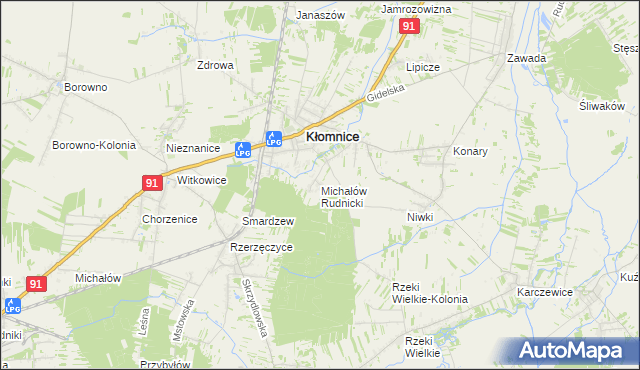 mapa Michałów gmina Kłomnice, Michałów gmina Kłomnice na mapie Targeo