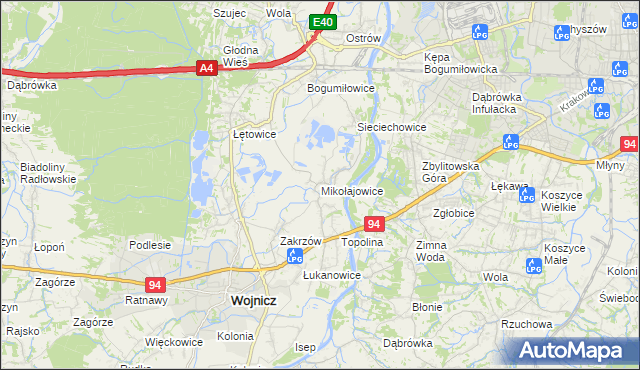 mapa Mikołajowice gmina Wierzchosławice, Mikołajowice gmina Wierzchosławice na mapie Targeo