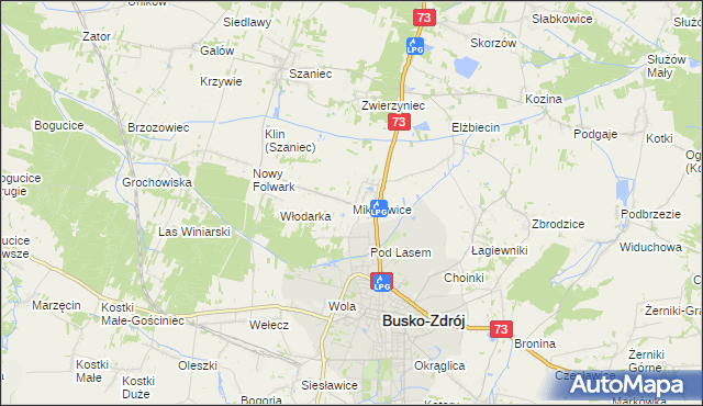 mapa Mikułowice gmina Busko-Zdrój, Mikułowice gmina Busko-Zdrój na mapie Targeo