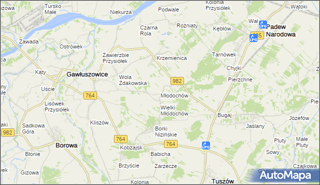 mapa Młodochów gmina Gawłuszowice, Młodochów gmina Gawłuszowice na mapie Targeo