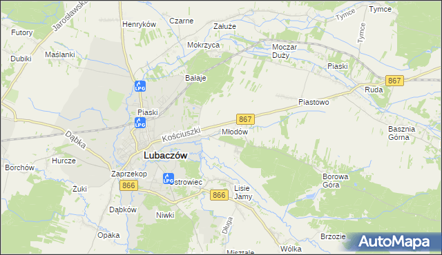 mapa Młodów gmina Lubaczów, Młodów gmina Lubaczów na mapie Targeo