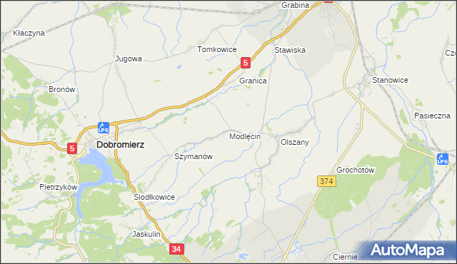 mapa Modlęcin, Modlęcin na mapie Targeo