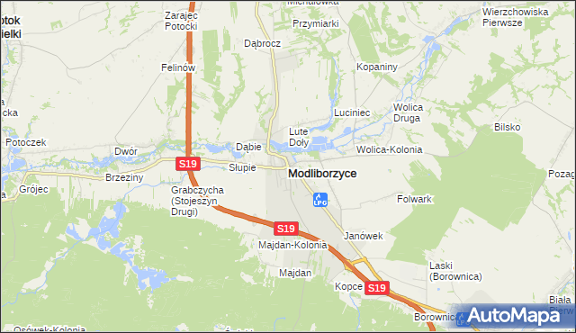 mapa Modliborzyce powiat janowski, Modliborzyce powiat janowski na mapie Targeo