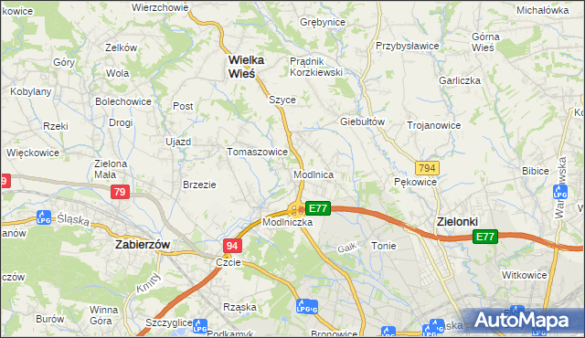 mapa Modlnica, Modlnica na mapie Targeo