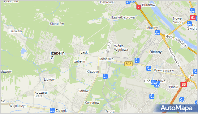 mapa Mościska gmina Izabelin, Mościska gmina Izabelin na mapie Targeo