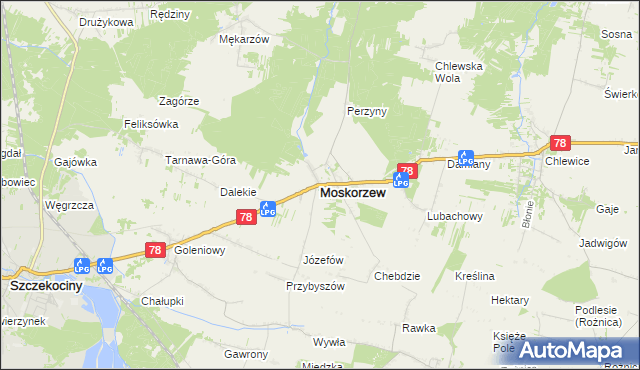 mapa Moskorzew, Moskorzew na mapie Targeo