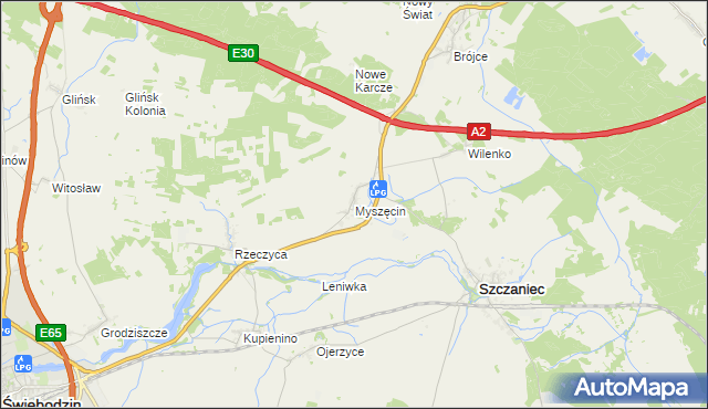 mapa Myszęcin, Myszęcin na mapie Targeo