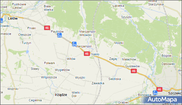 mapa Nakło gmina Lelów, Nakło gmina Lelów na mapie Targeo