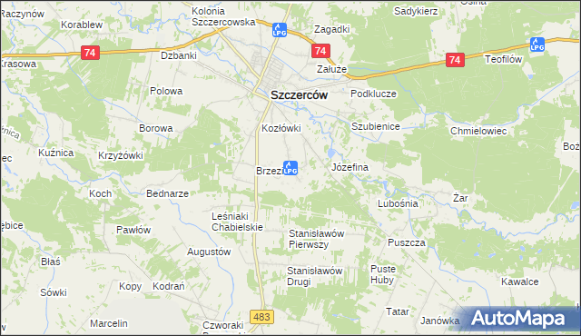 mapa Niwy gmina Szczerców, Niwy gmina Szczerców na mapie Targeo