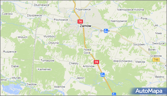 mapa Nowa Góra gmina Żarnów, Nowa Góra gmina Żarnów na mapie Targeo