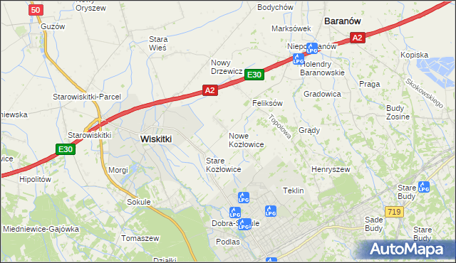 mapa Nowe Kozłowice, Nowe Kozłowice na mapie Targeo