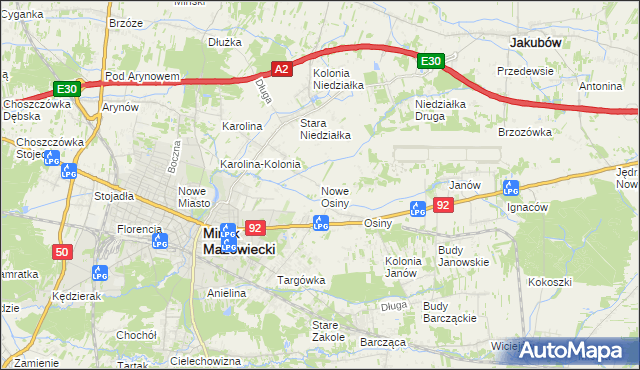 mapa Nowe Osiny, Nowe Osiny na mapie Targeo