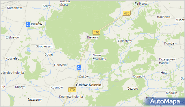 mapa Nowe Prażuchy, Nowe Prażuchy na mapie Targeo