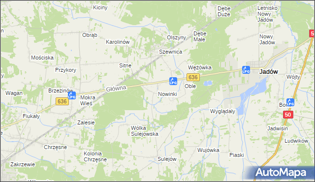 mapa Nowinki gmina Jadów, Nowinki gmina Jadów na mapie Targeo