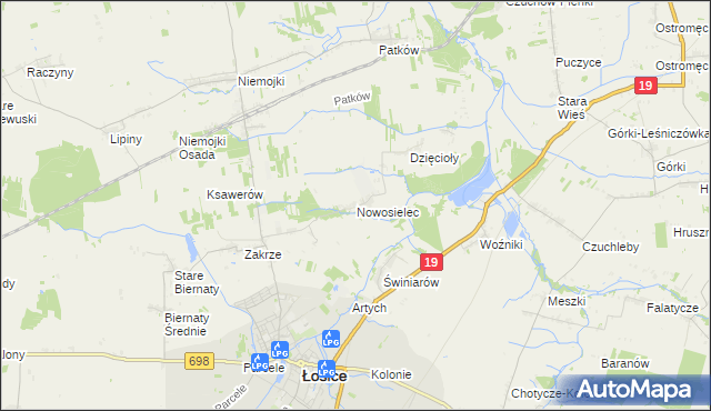 mapa Nowosielec gmina Łosice, Nowosielec gmina Łosice na mapie Targeo