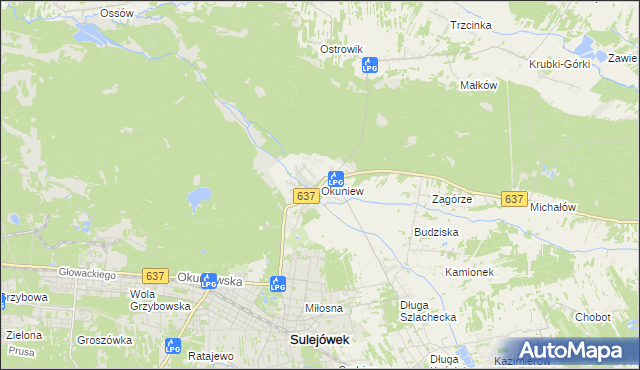 mapa Okuniew, Okuniew na mapie Targeo