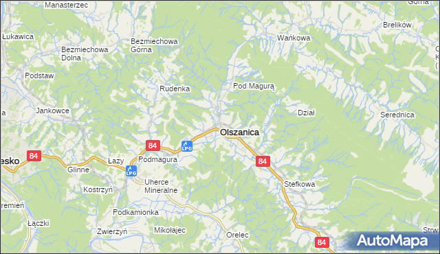 mapa Olszanica powiat leski, Olszanica powiat leski na mapie Targeo