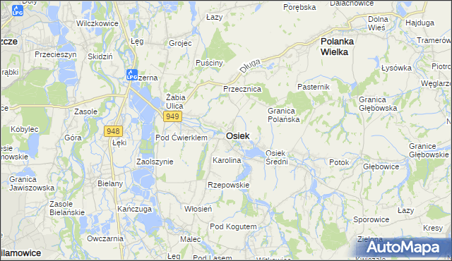 mapa Osiek powiat oświęcimski, Osiek powiat oświęcimski na mapie Targeo