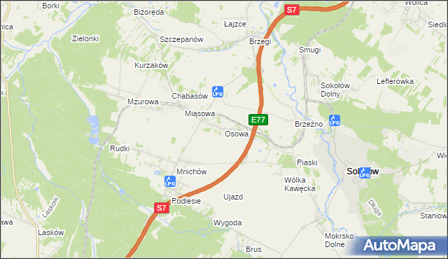 mapa Osowa gmina Sobków, Osowa gmina Sobków na mapie Targeo