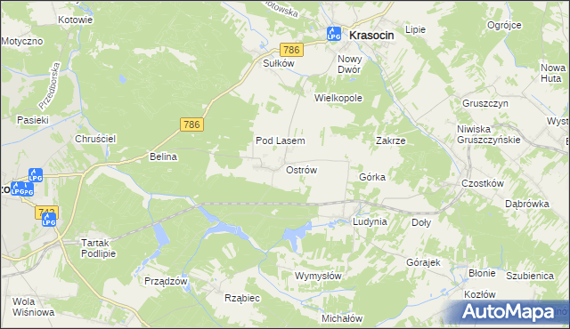 mapa Ostrów gmina Krasocin, Ostrów gmina Krasocin na mapie Targeo