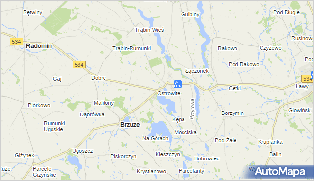 mapa Ostrowite gmina Brzuze, Ostrowite gmina Brzuze na mapie Targeo