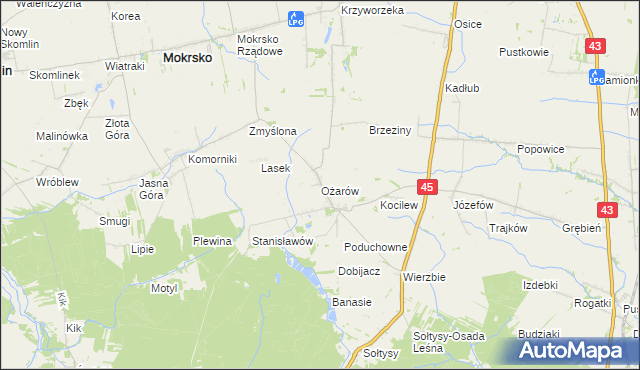 mapa Ożarów gmina Mokrsko, Ożarów gmina Mokrsko na mapie Targeo