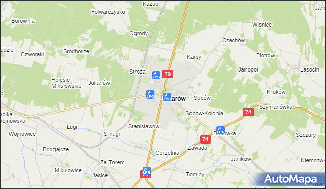 mapa Ożarów powiat opatowski, Ożarów powiat opatowski na mapie Targeo