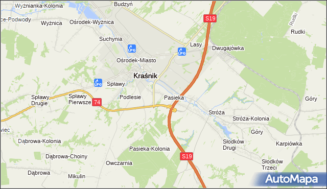 mapa Pasieka gmina Kraśnik, Pasieka gmina Kraśnik na mapie Targeo