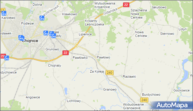 mapa Pawłowo gmina Chojnice, Pawłowo gmina Chojnice na mapie Targeo