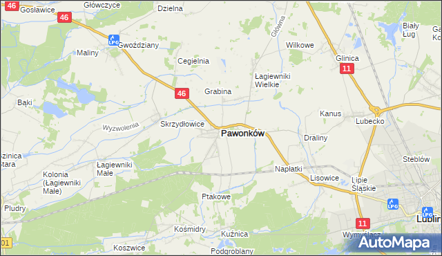 mapa Pawonków, Pawonków na mapie Targeo