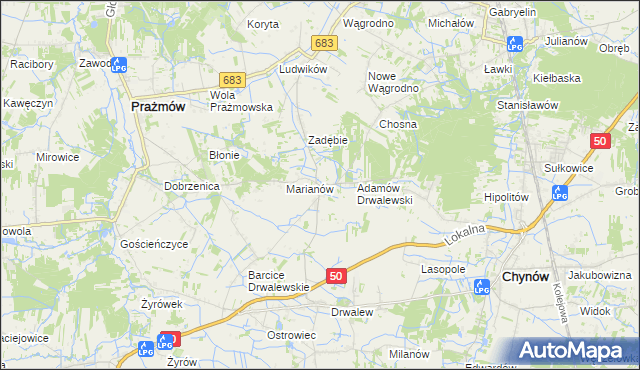 mapa Pieczyska gmina Chynów, Pieczyska gmina Chynów na mapie Targeo
