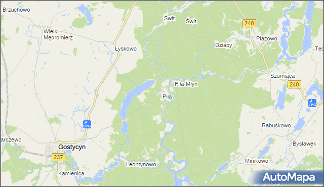 mapa Piła gmina Gostycyn, Piła gmina Gostycyn na mapie Targeo