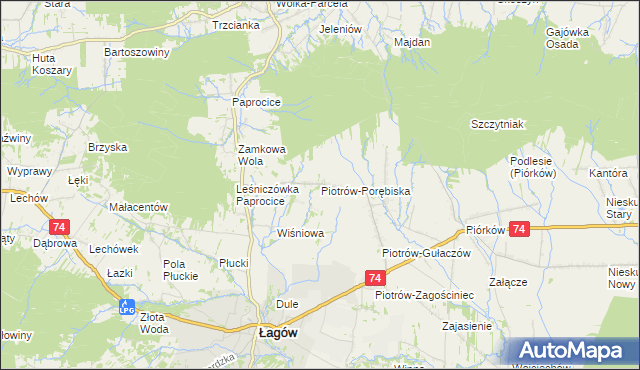 mapa Piotrów-Porębiska, Piotrów-Porębiska na mapie Targeo