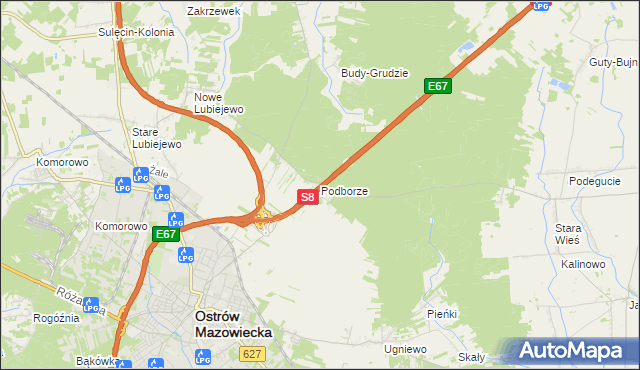 mapa Podborze gmina Ostrów Mazowiecka, Podborze gmina Ostrów Mazowiecka na mapie Targeo