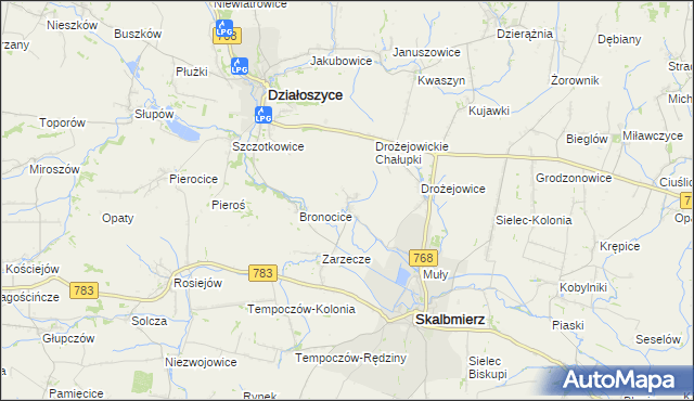 mapa Podgaje gmina Skalbmierz, Podgaje gmina Skalbmierz na mapie Targeo