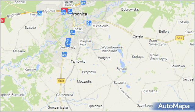 mapa Podgórz gmina Brodnica, Podgórz gmina Brodnica na mapie Targeo